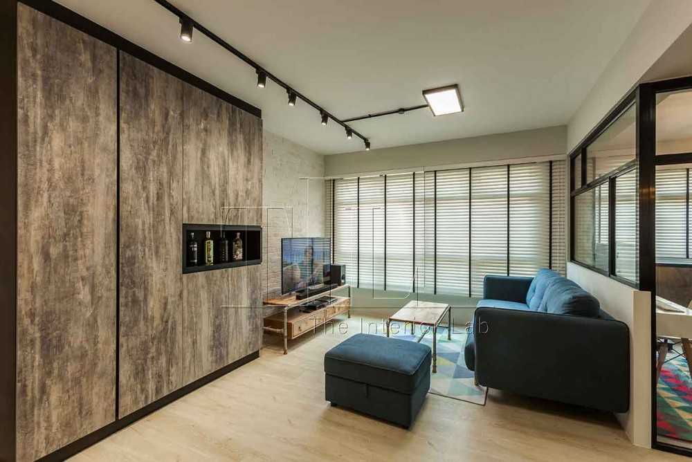 Industrial Living Room with TV Console and Sofa