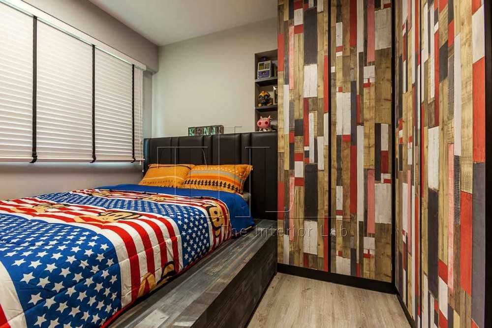 Industrial Bedroom with Platform Bed and Wood Flooring