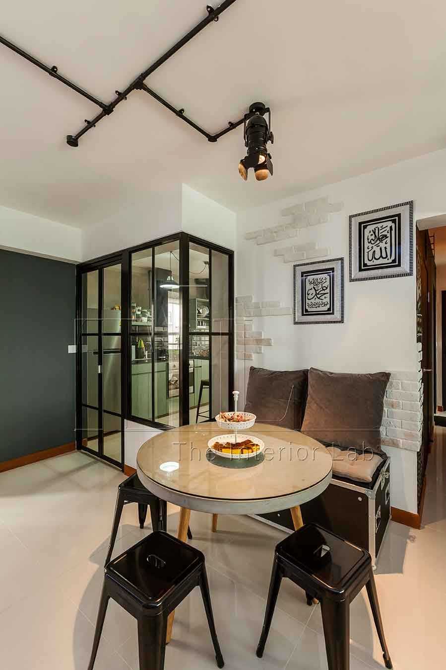 Industrial Dining Room with Feature Wall and Dining Table