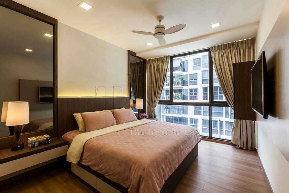 Modern Bedroom with Wood Flooring and Mirror