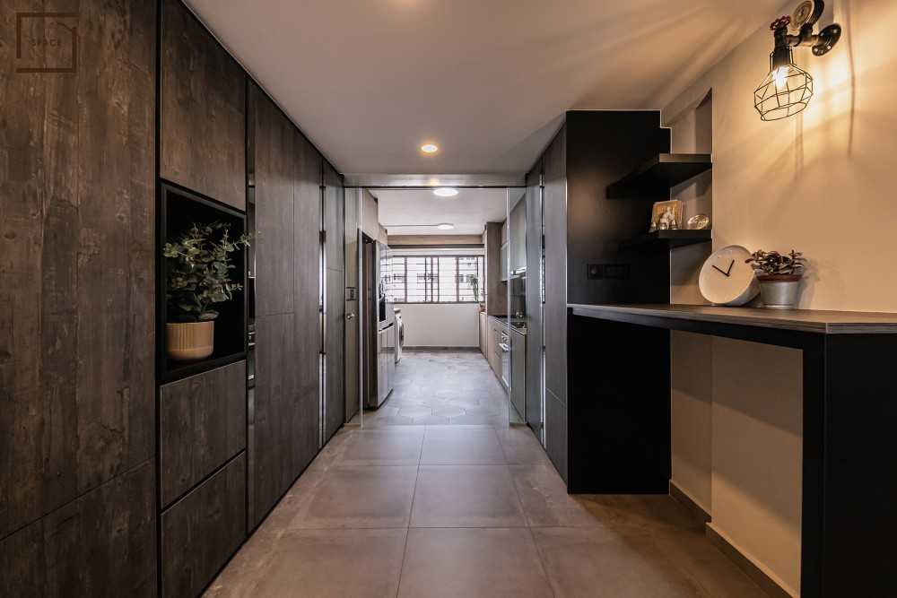 Contemporary Kitchen with Kitchen Window and Cupboard