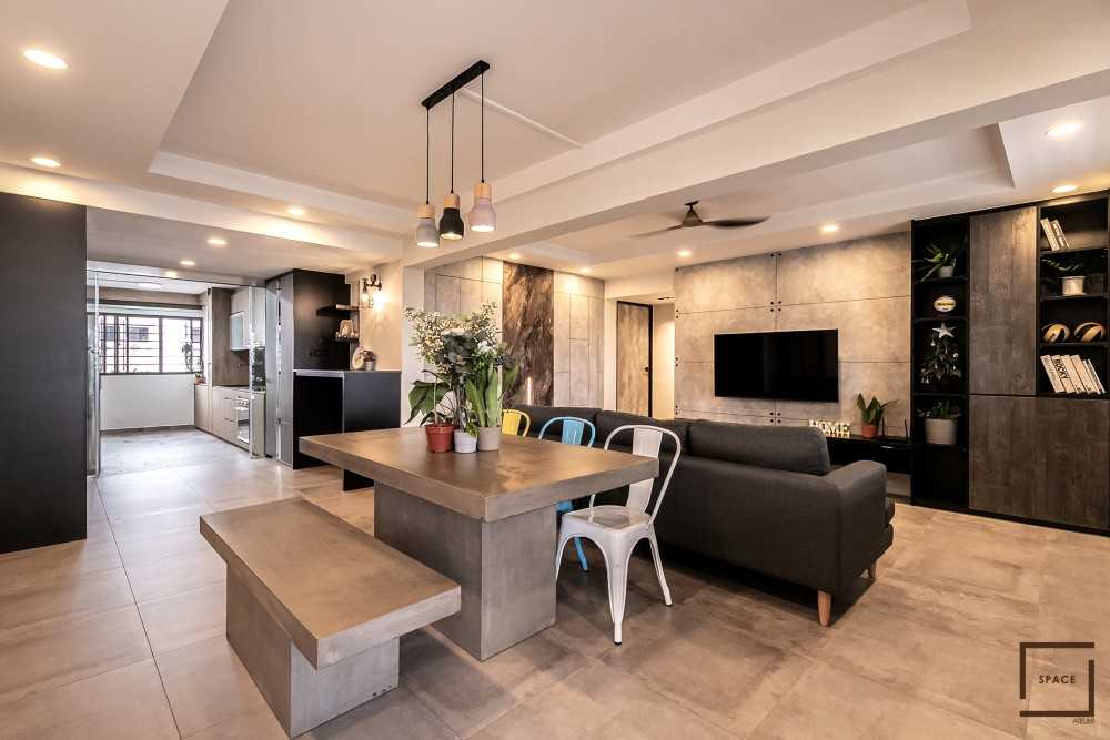 Contemporary Living Room with Drop Ceiling and Sofa
