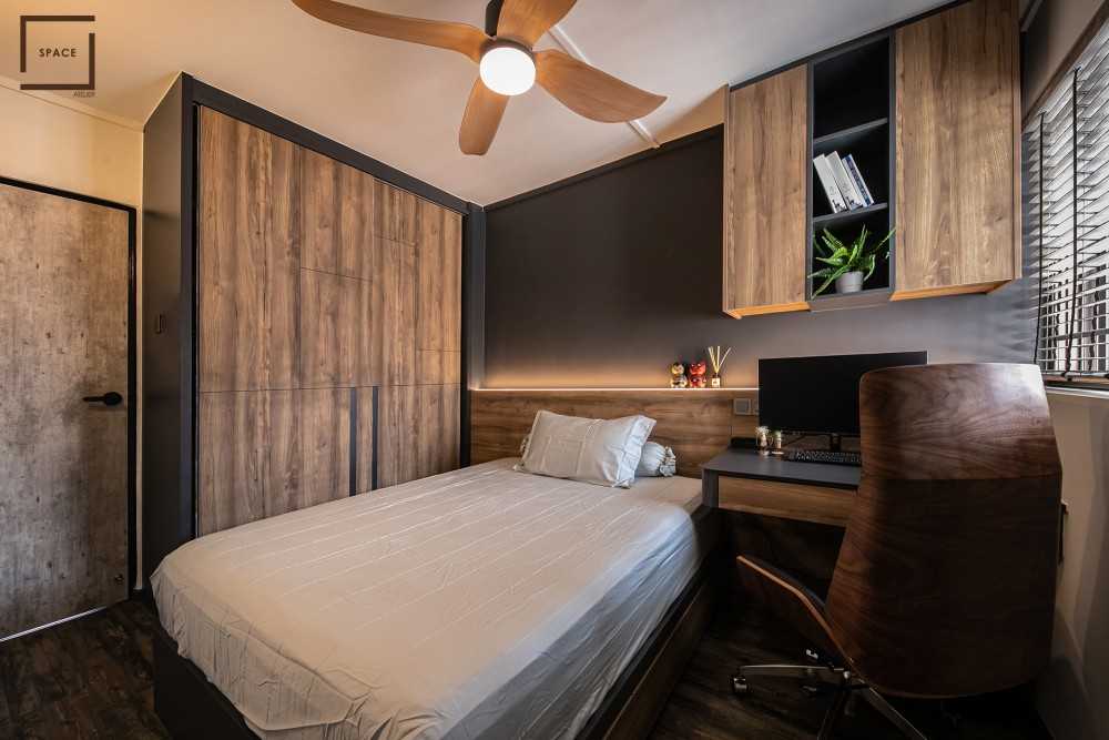 Contemporary Bedroom with Bookshelf and Wardrobe