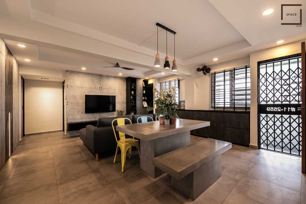 Contemporary Living Room with TV Console and Drop Ceiling