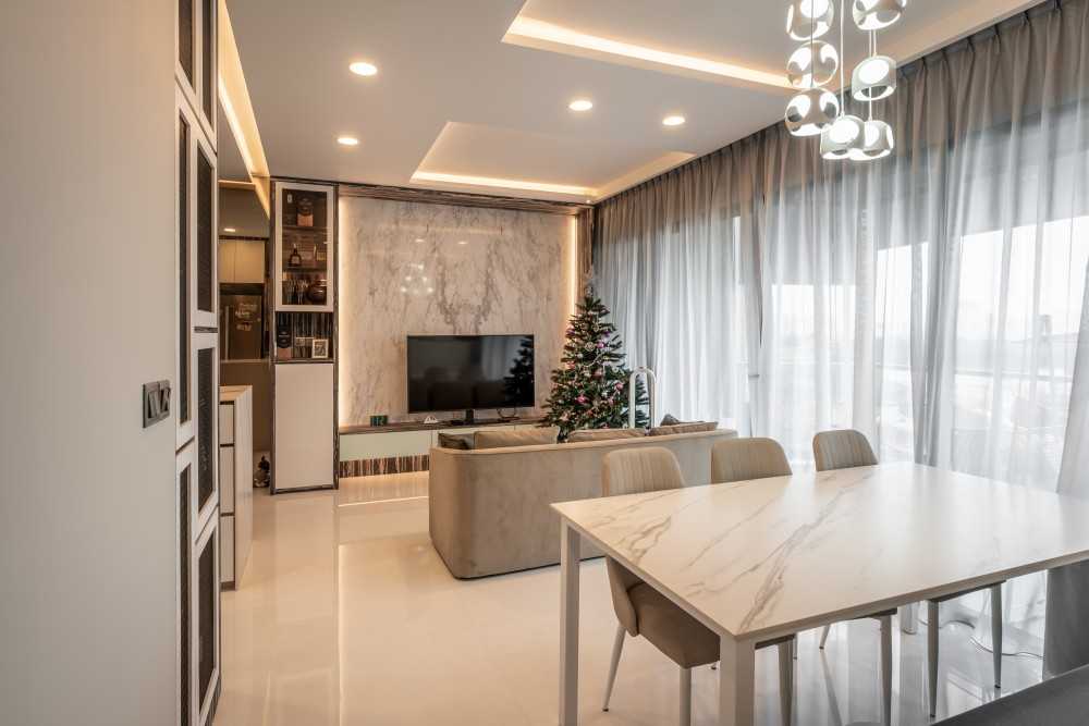 Modern Living Room with Marble Floor and Feature Wall