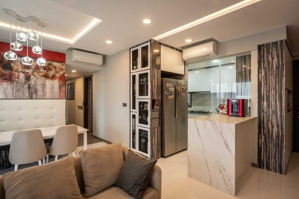 Modern Dining Room with Cove Lighting and Drop Ceiling