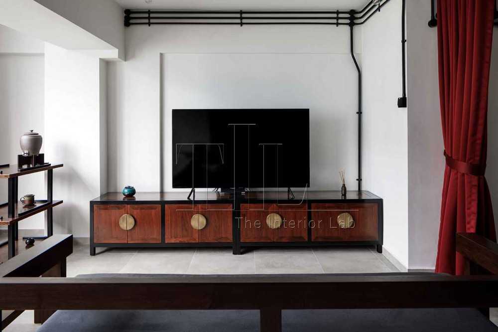 Industrial Living Room with TV Console and Sofa