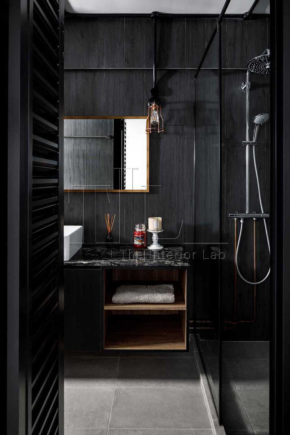 Industrial Bathroom with Countertop and Feature Wall