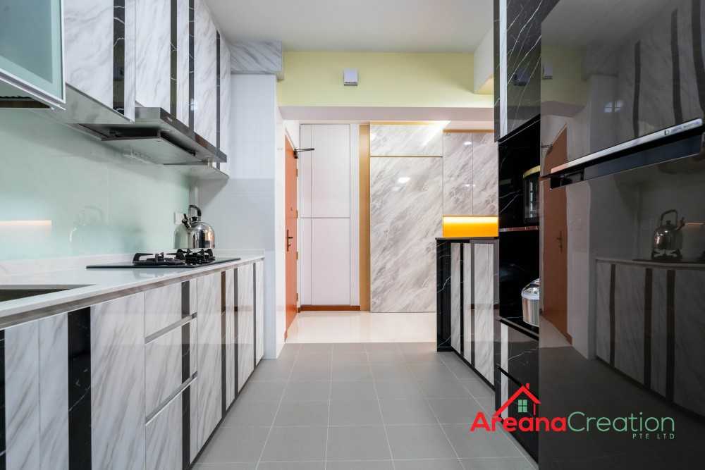 Contemporary Kitchen with Homogeneous Tiles and Wood Flooring
