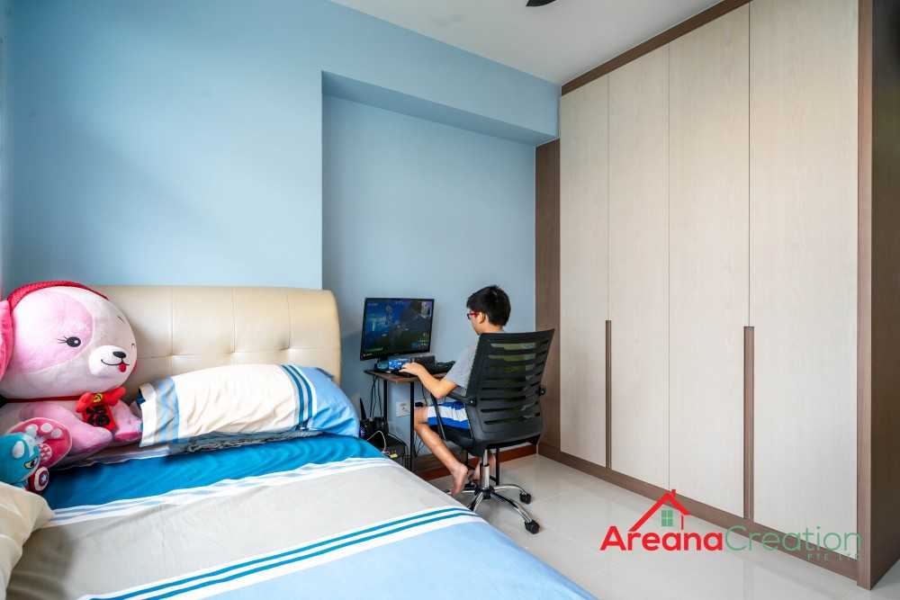 Contemporary Bedroom with Bookshelf and Platform Bed