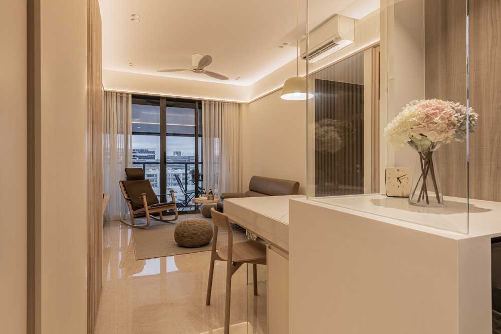 Minimalist Kitchen with Parquet Floor and Cupboard