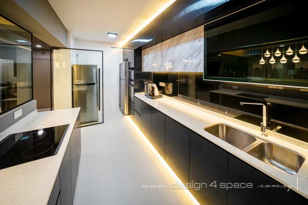Modern Kitchen with Homogeneous Tiles and Wood Flooring
