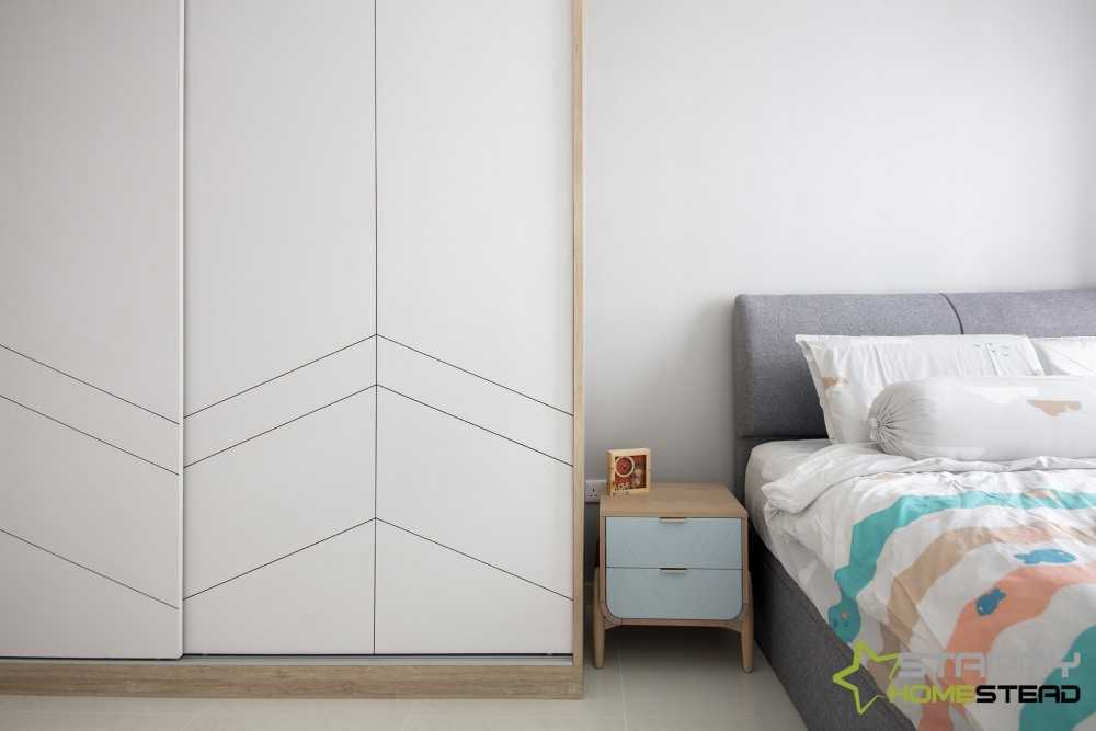 Scandinavian Bedroom with Wardrobe and Bedside Table