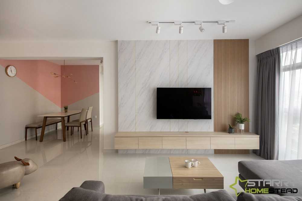 Scandinavian Dining Room with TV Console and Sofa