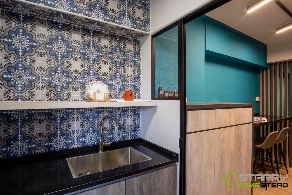 Contemporary Kitchen with Kitchen Accessories and Wall Shelves