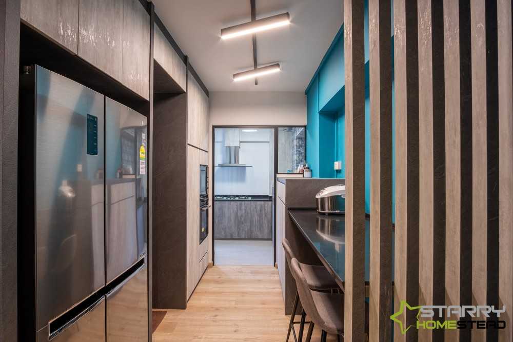 Contemporary Kitchen with Bar Counter and Storage Cabinets