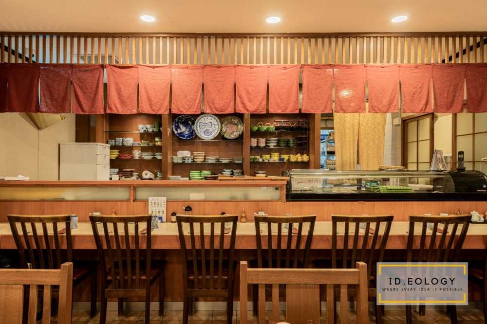 Asian Kitchen with Countertop and Kitchen Island