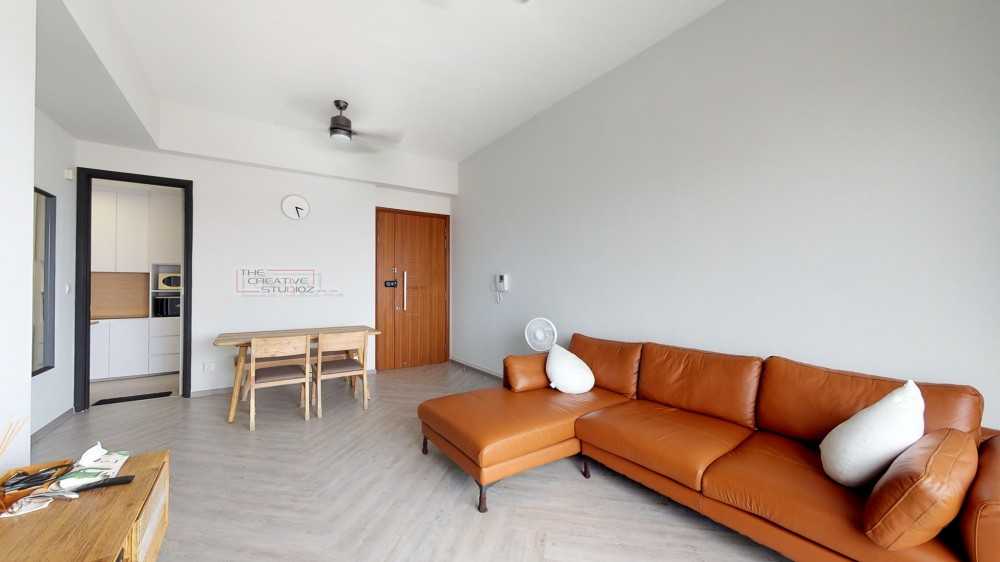 Minimalist Living Room with Vinyl Flooring and Sofa