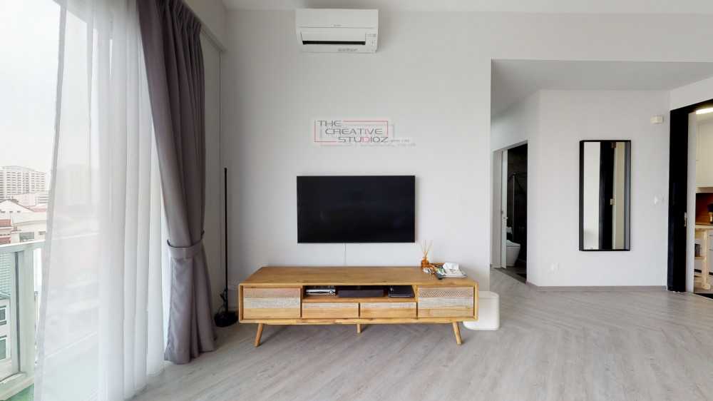 Minimalist Living Room with Vinyl Flooring and TV Console