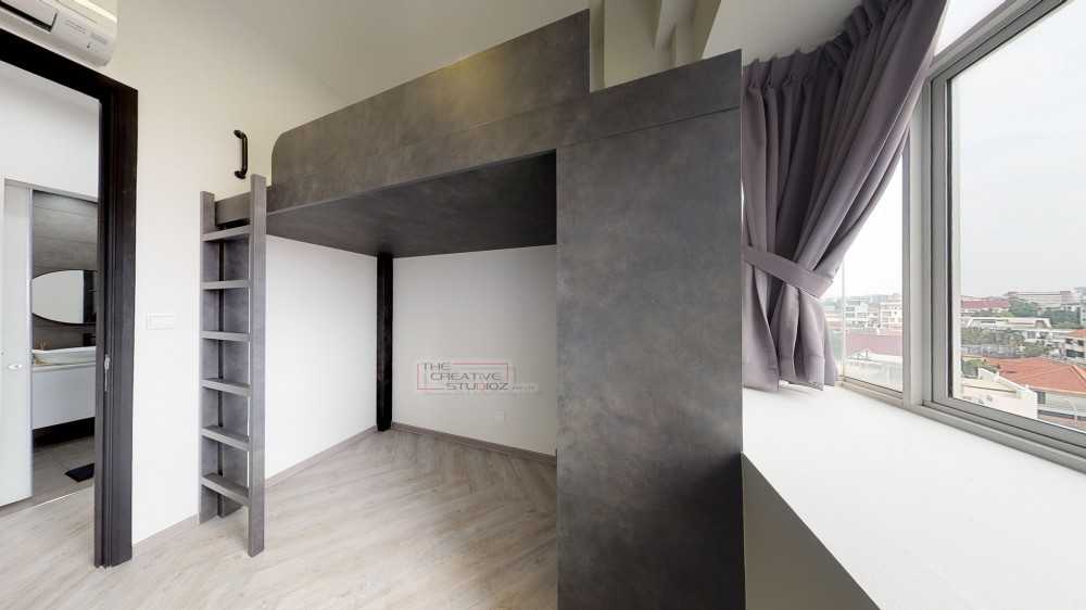 Minimalist Bedroom with Vinyl Flooring and Loft