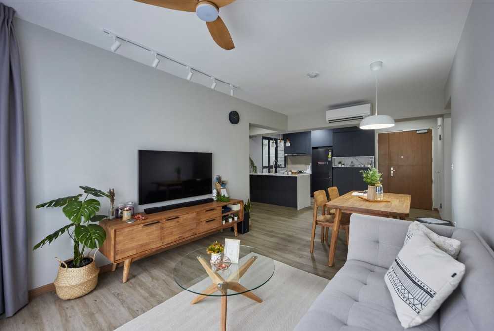 Modern Living Room with Wood Flooring and TV Console