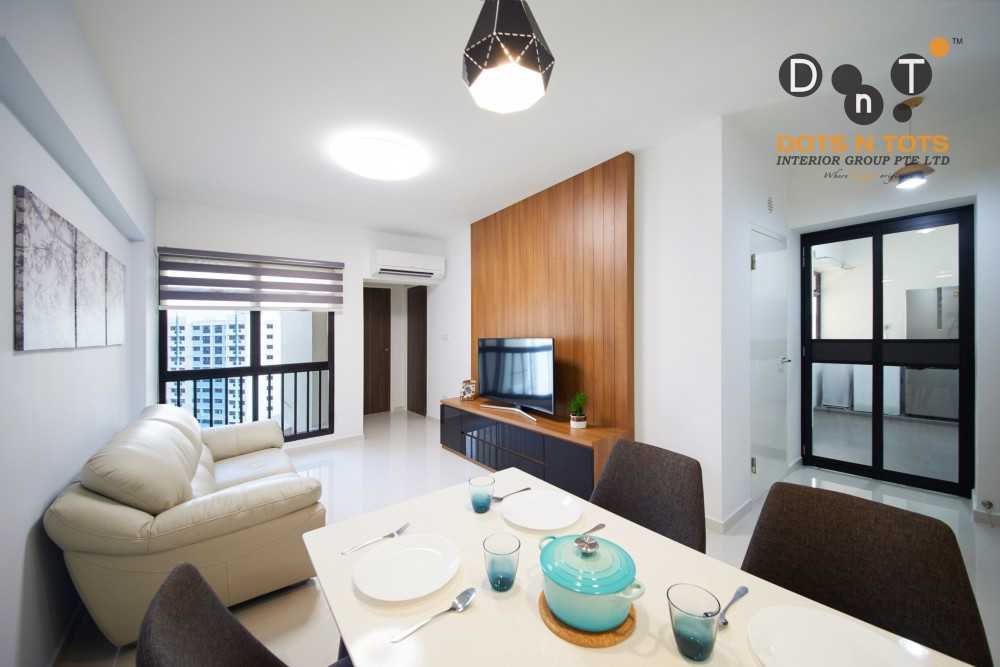 Contemporary Living Room with Homogeneous Tiles and TV Console