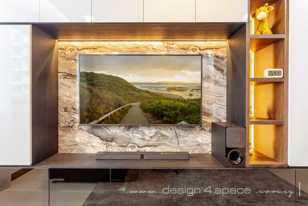 Contemporary Living Room with TV Console and Feature Wall