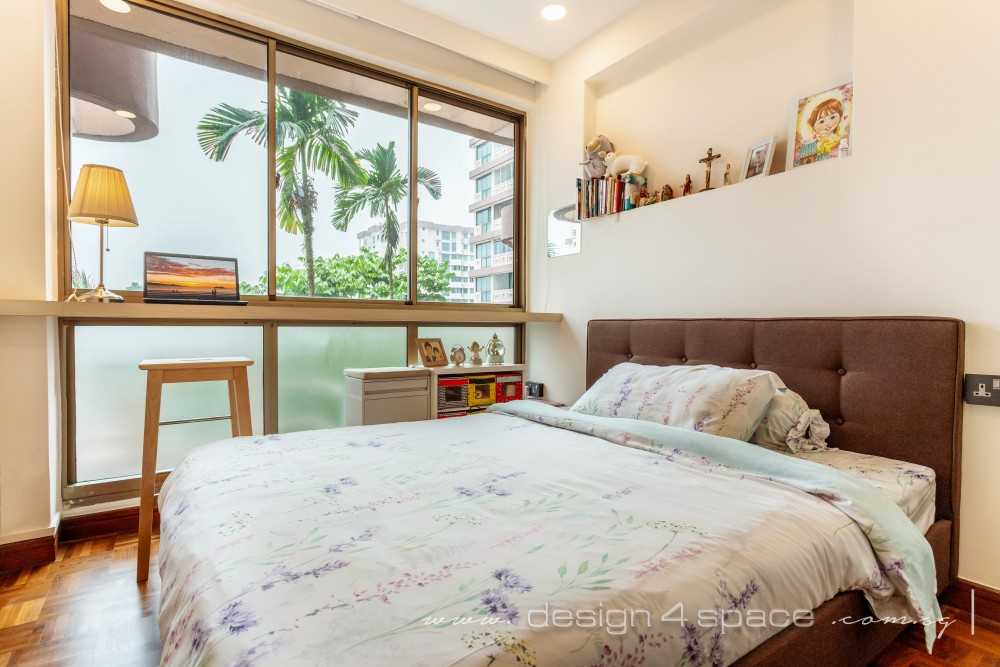 Contemporary Bedroom with Parquet Floor and Roller Blinds