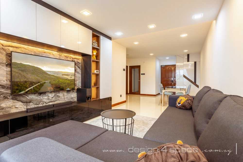 Contemporary Living Room with Homogeneous Tiles and Herringbone Tiling