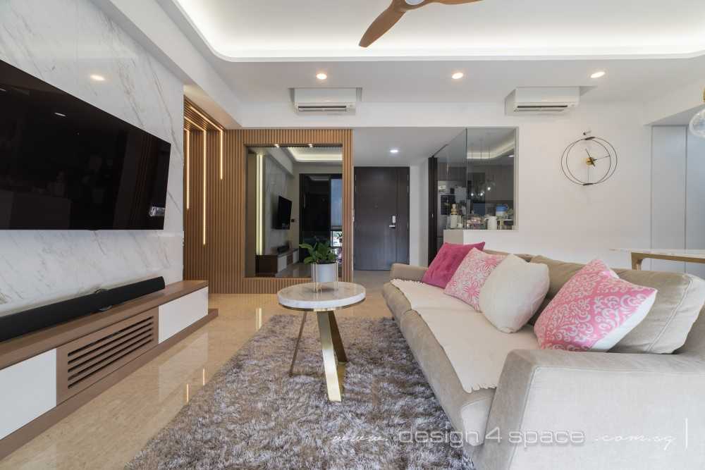 Modern Living Room with Marble Floor and Feature Wall