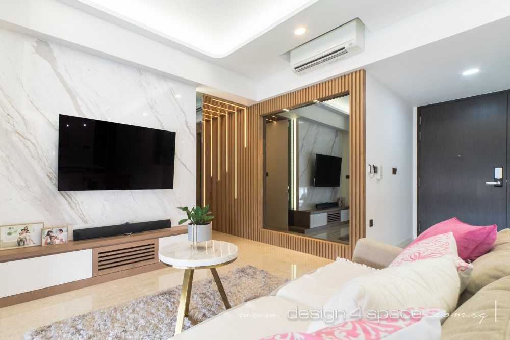 Modern Living Room with Homogeneous Tiles and TV Console