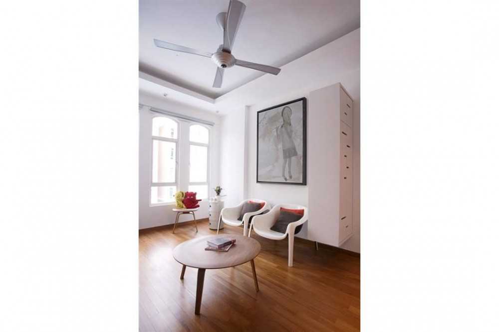 Eclectic Living Room with Wood Flooring and Ceiling Light