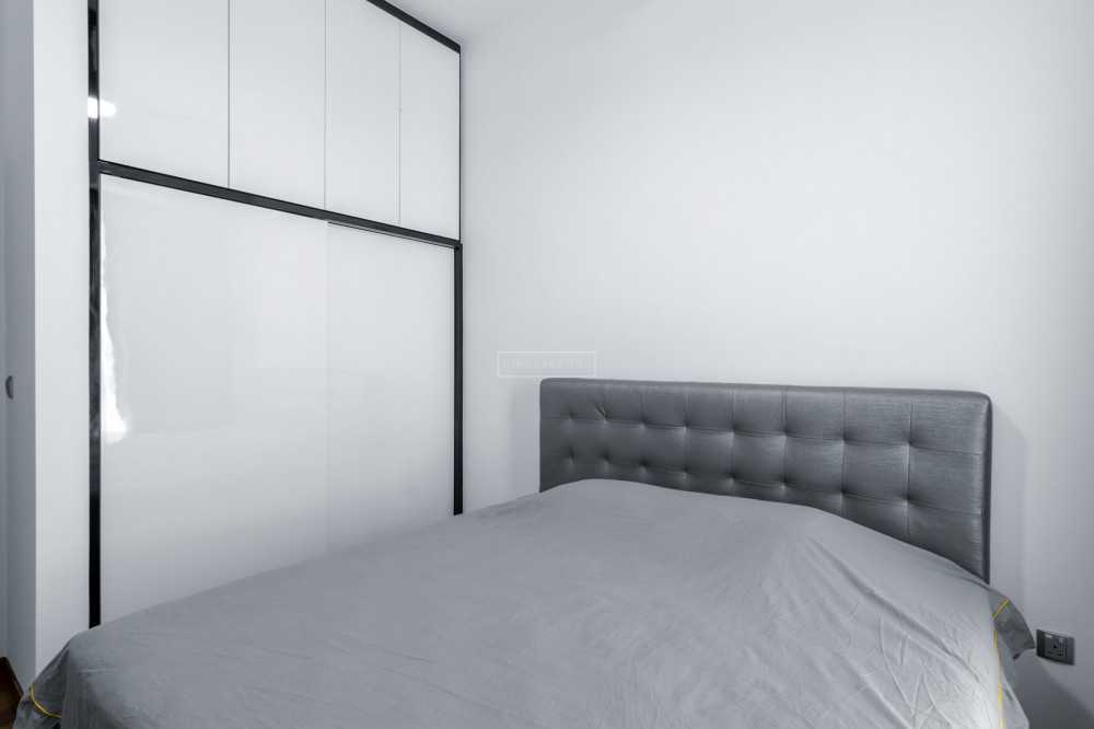 Contemporary Bedroom with Parquet Floor and Ceiling Light
