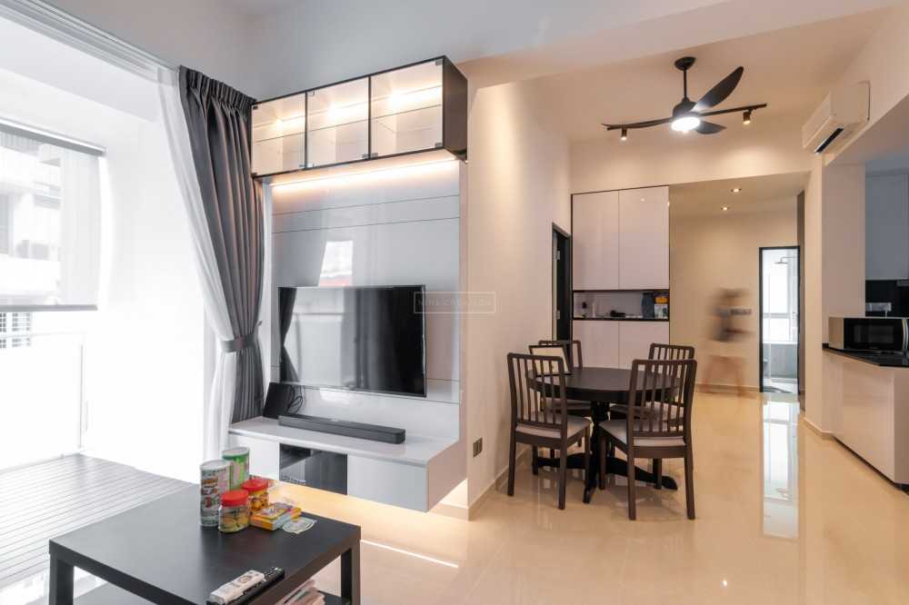 Contemporary Living Room with TV Console and Feature Wall