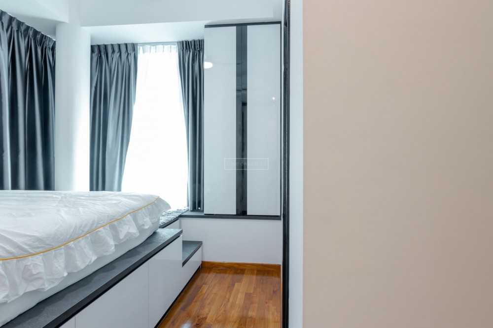 Contemporary Bedroom with Platform Bed and Parquet Floor