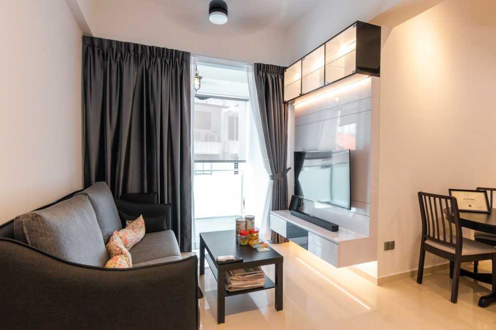 Contemporary Living Room with TV Console and Feature Wall
