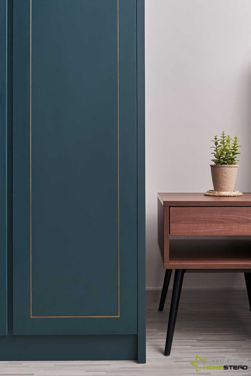 Scandinavian Bedroom with Wardrobe and Bedside Table
