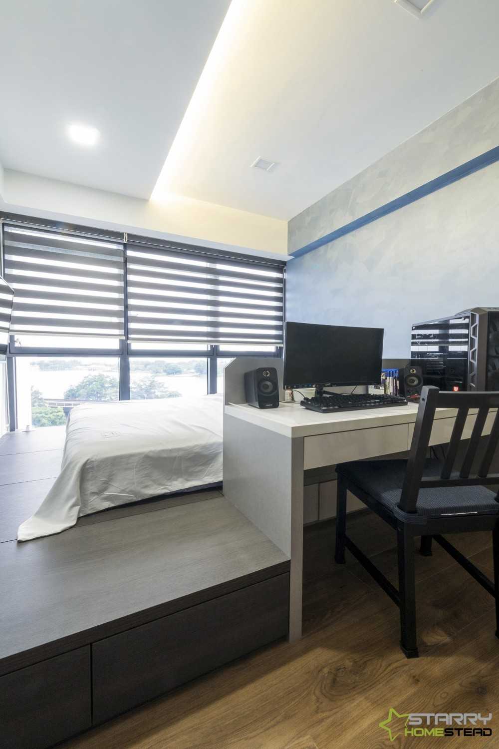 Modern Bedroom with Platform Bed and Desk