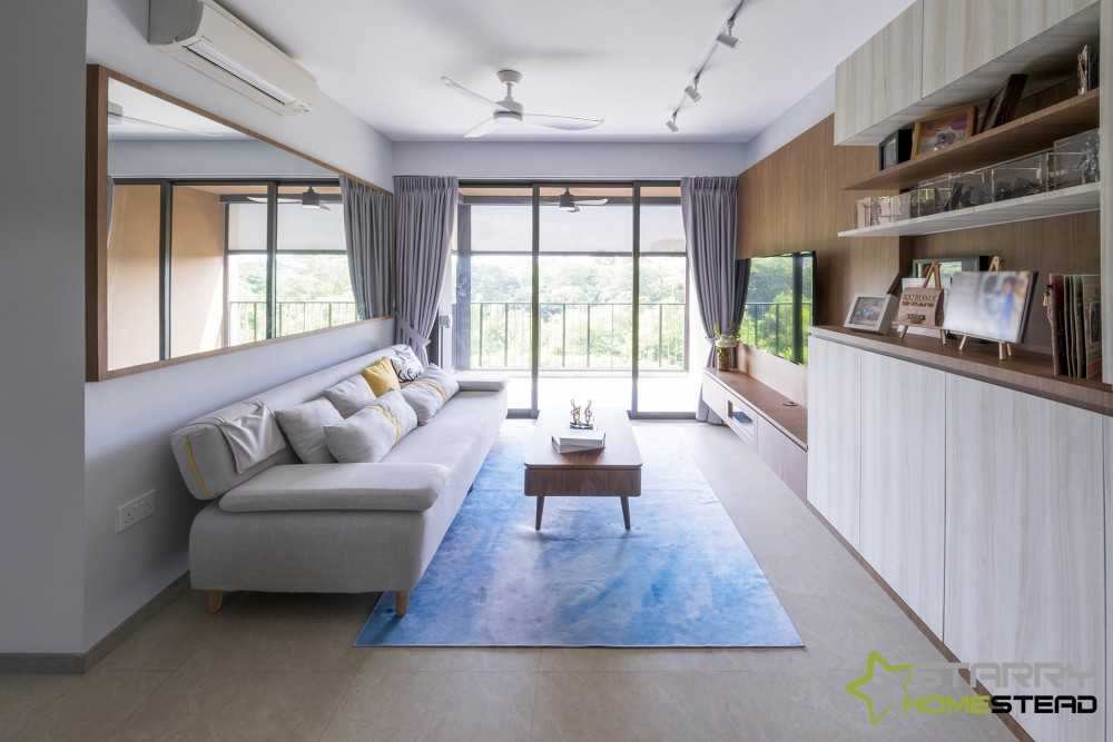 Scandinavian Living Room with TV Console and Feature Wall