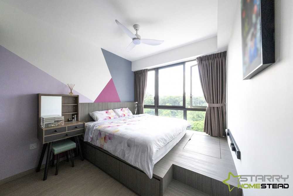 Scandinavian Bedroom with Platform Bed and Bedroom Dresser