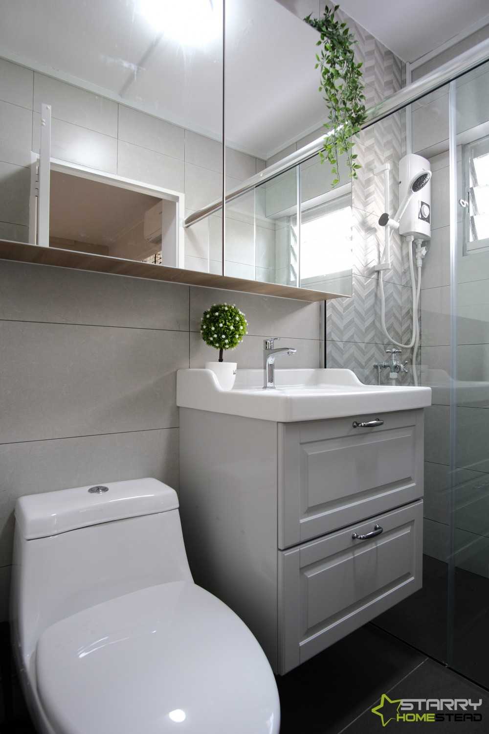 Scandinavian Bathroom with Mirror and Vanity Counter