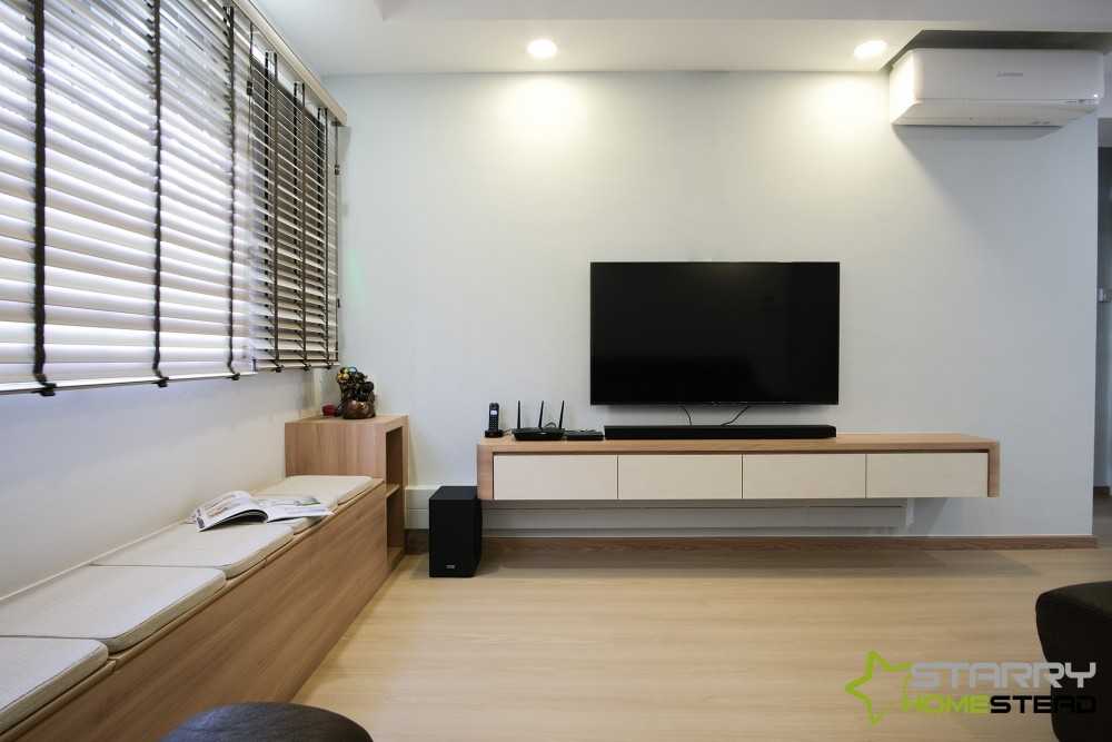 Scandinavian Living Room with Vinyl Flooring and TV Console