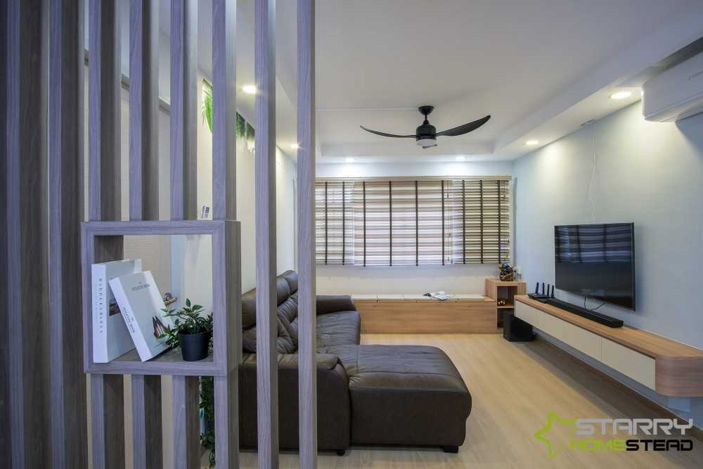 Scandinavian Living Room with TV Console and Bay Window