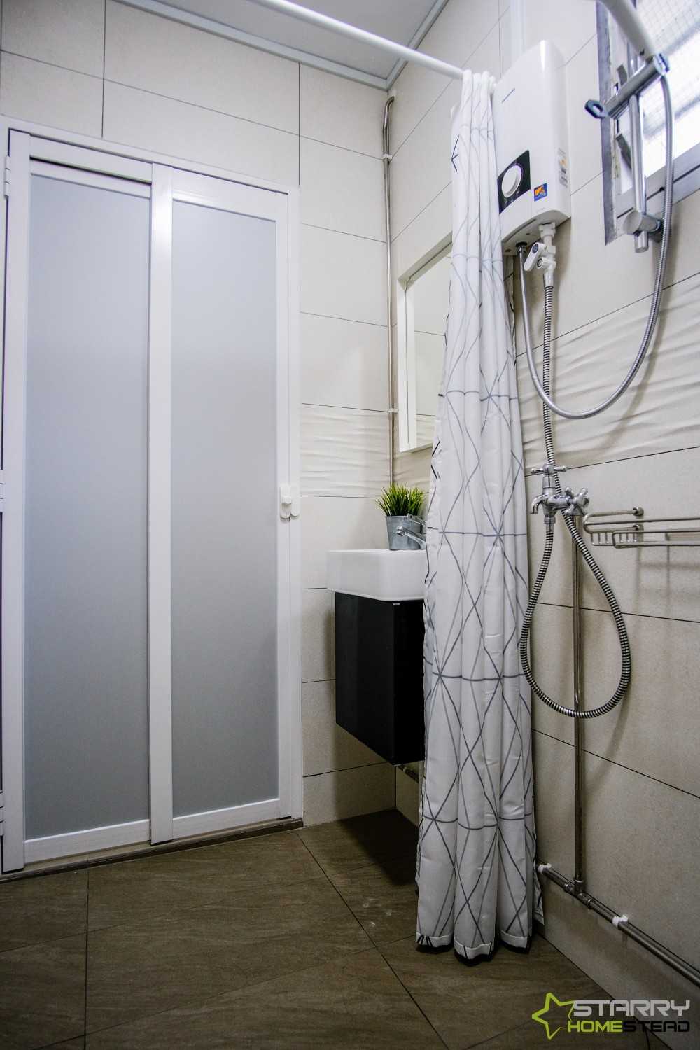 Scandinavian Bathroom with Mirror and Vanity Counter