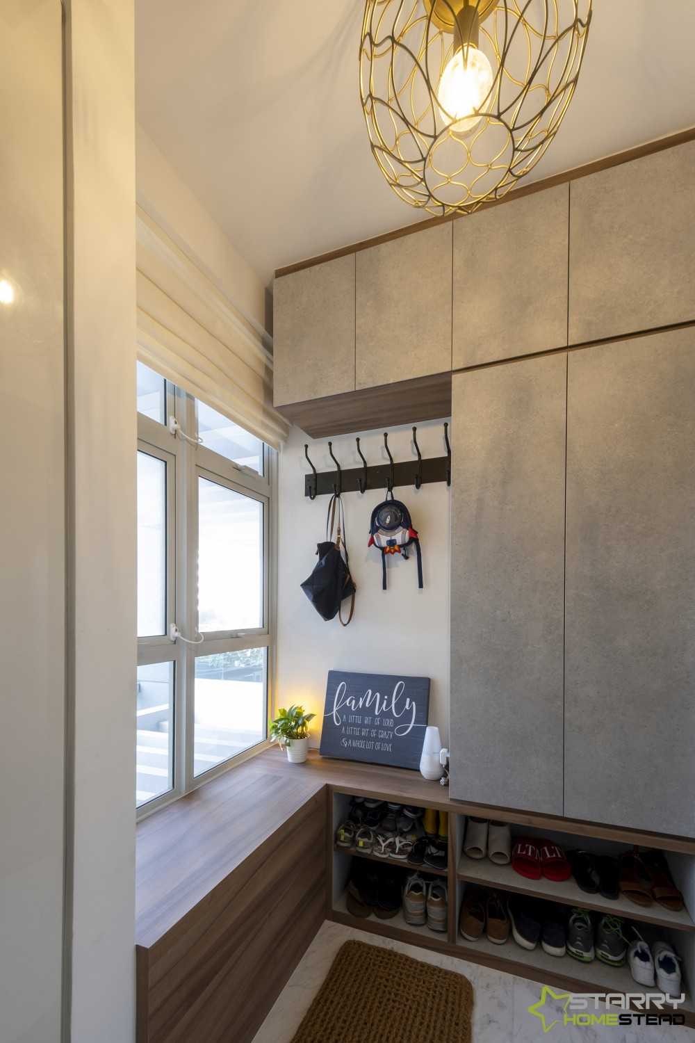 Vintage Entryway with Seating Bench and Shoe Cabinets
