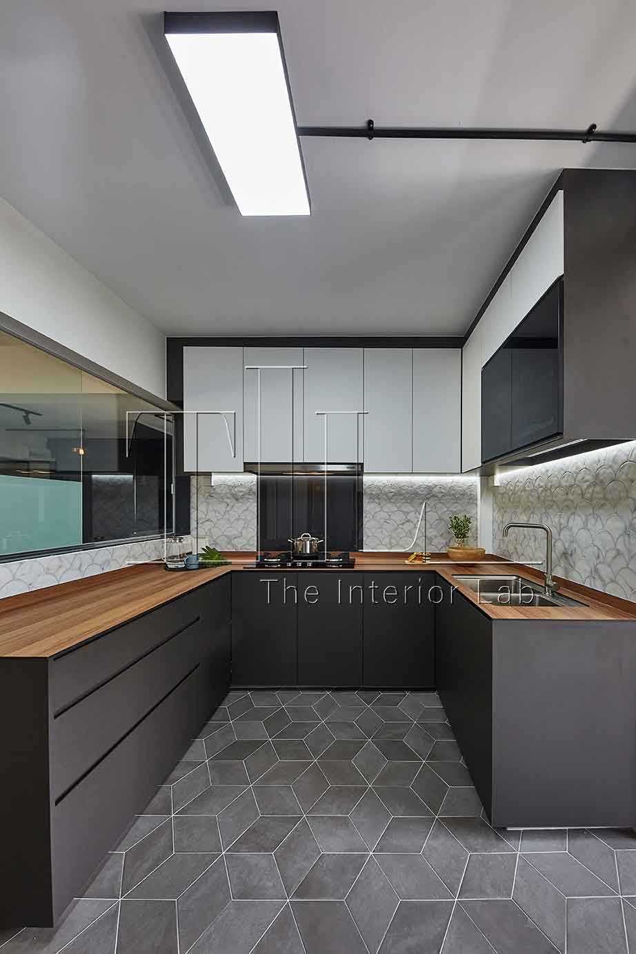 Eclectic Kitchen with Countertop and Homogeneous Tiles
