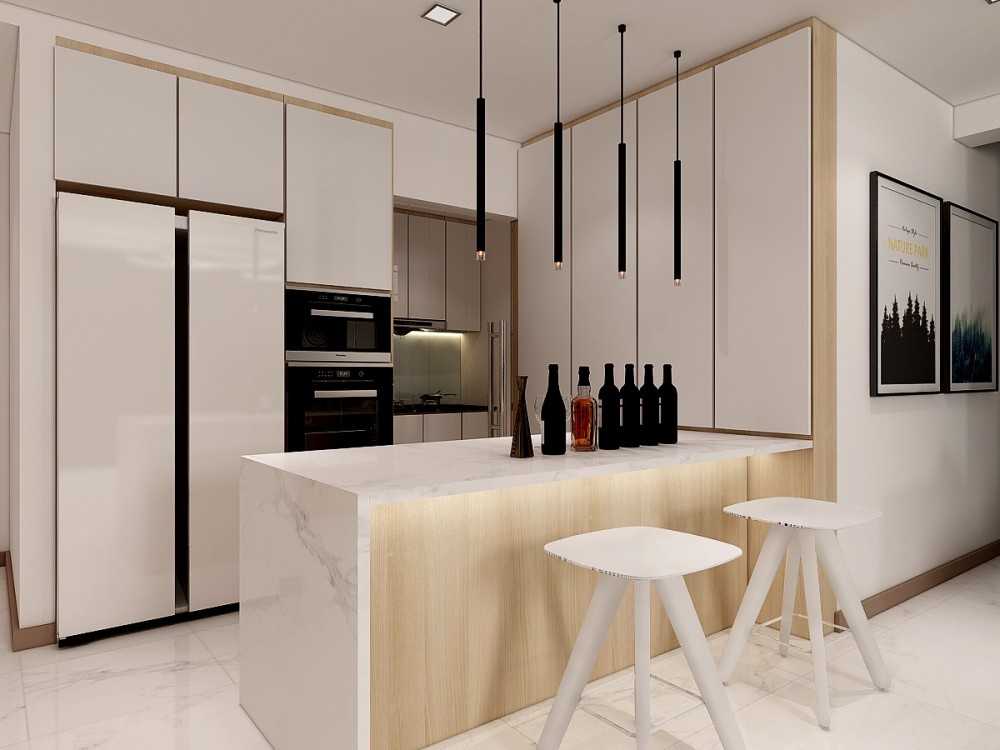 Modern Kitchen with Countertop and Kitchen Island