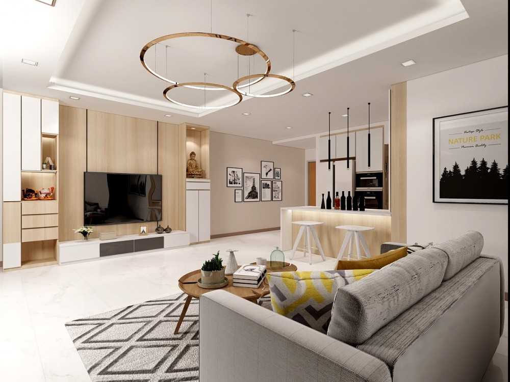 Modern Living Room with Countertop and TV Console