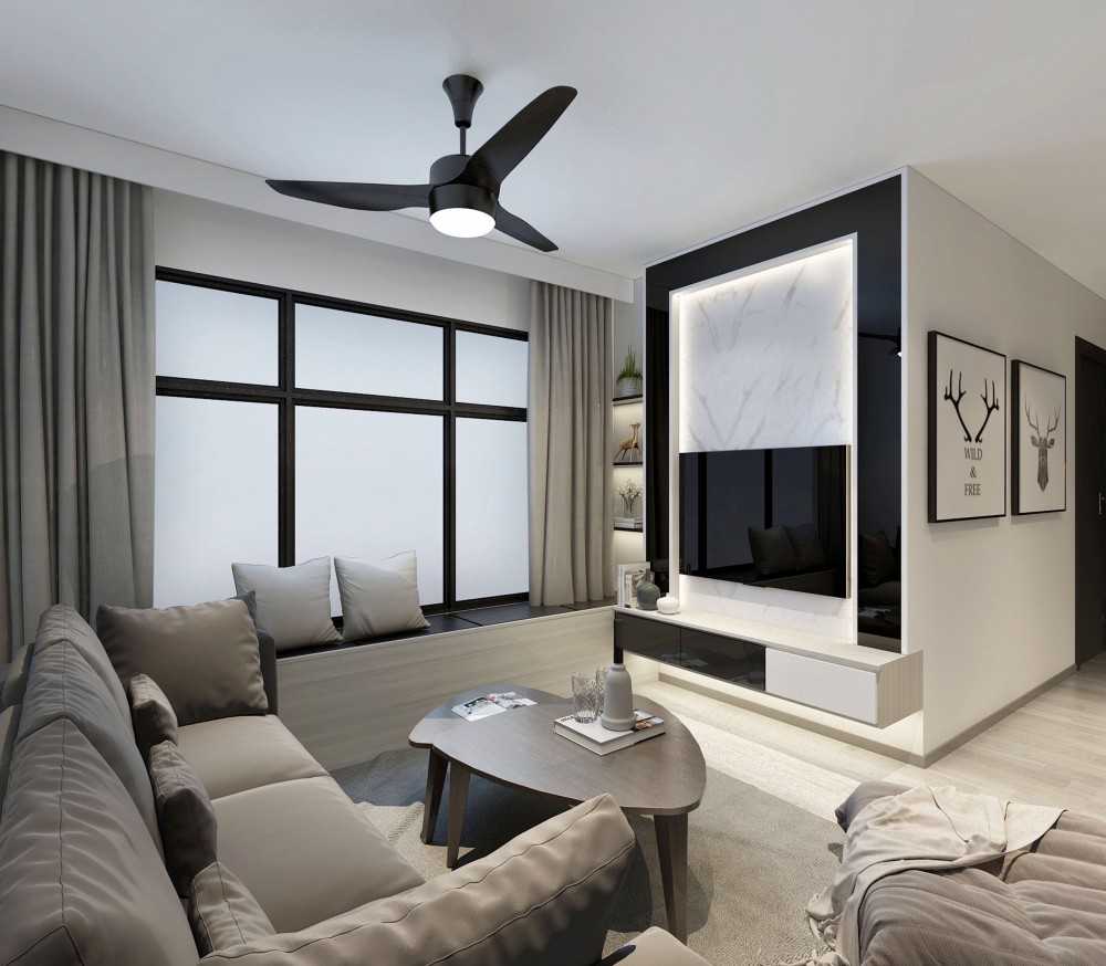Contemporary Living Room with TV Console and Feature Wall