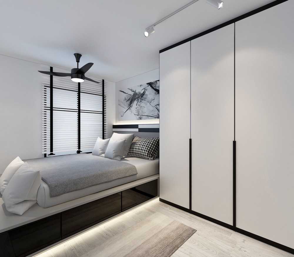 Contemporary Bedroom with Platform Bed and Wardrobe
